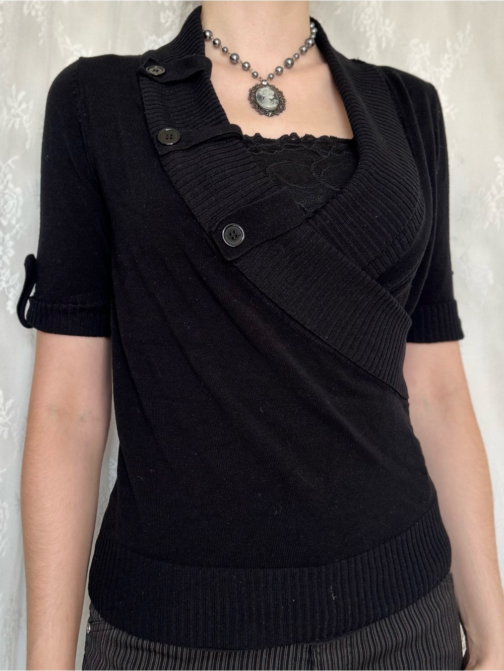Dark Academia Office Siren Black Knit Blouse